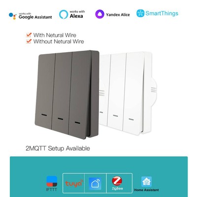 Moes Smart Light Switch Tuya ZigBee With/NO Neutral Wire Light Switch 2 CH Smart