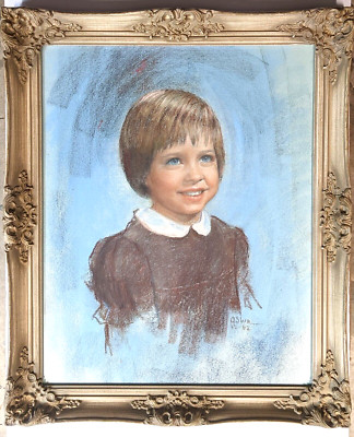 Original Pastel Painting Portrait Gallery Framed Beautiful Young Blonde Girl