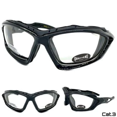CHOPPERS Eyewear Motorrad Biker Schutzbrille Mit Wadenpolster Klar Linse Schwarz - Bild 1 von 4