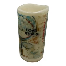 NEW Studio Be Pillar Flameless Candle  “Love Heals” Battery Operated  3” x 6”