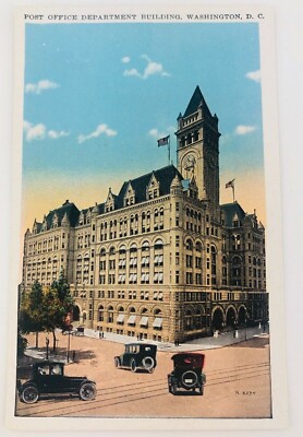 Vintage Washington D.C. Post Office Department Building Postcard Model T Cars 