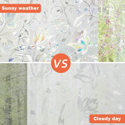 Rainbow Window Film Sticker Privacy Flower Frosted Stained Glass Sticker Decor - Picture 9 of 36