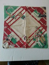 Vtg Cowboy Handkerchief 12" x 12" Cotton Colorful Barn Horse Cowgirl Used