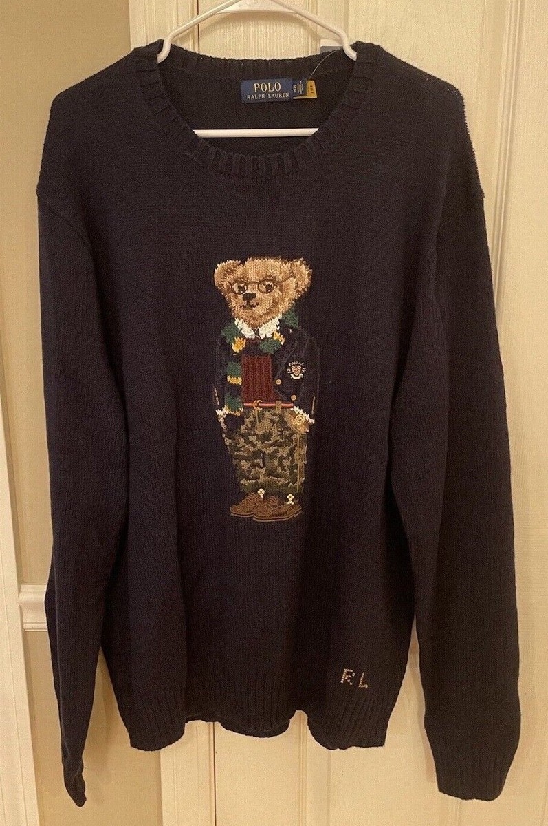 Polo Ralph Lauren Navy Knit Camo Pants Preppy BEAR Cotton Blend