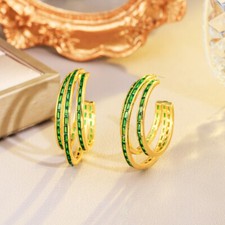 Chic Gold Plated Multi-layer Green Circle Cubic Zirconia Hoop Earrings for Women