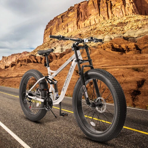 26" Mountain Bike,Full-Suspension 21 Speeds w/Disc-Brake MTB Bicycle, Fat Tire - Picture 39 of 42