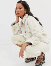 Sister Jane Trucker Gold Star Jacket Leopard Lining White Pearl Size S / Uk 8