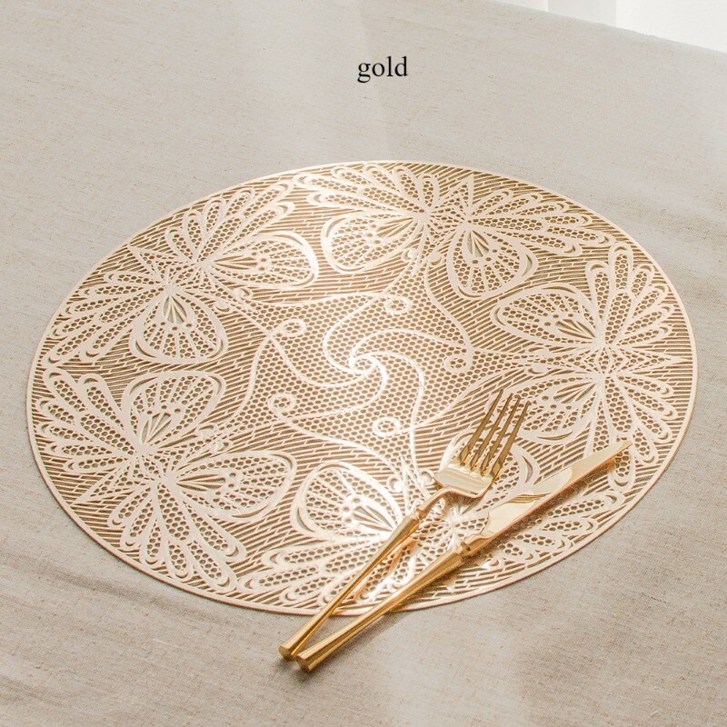 2X European Placemat PVC Table Insulation Mat Round Butterfly Hollow Restaurant