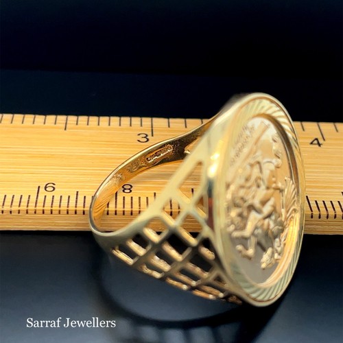 ANELLO CLASSICO ORO GIALLO 9ct PIENO San Giorgio misura SOVRANA moneta cacciatore draghi - Foto 6 di 12