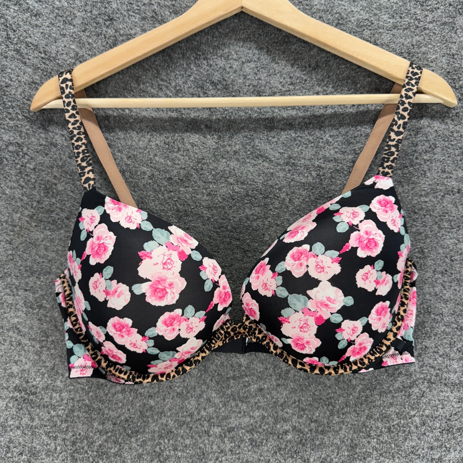 Unbranded Bralette Bra Women M Medium Black Floral Push Up Opaque Underwired-image