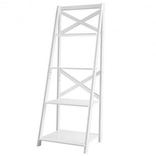 4-tier Leaning Free Standing Ladder Shelf Bookcase-White - Color: White