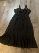 J Crew Eyelet Ruffle Midi Dress Women’s Sz 0 Black Square Neck Sleeveless Lined