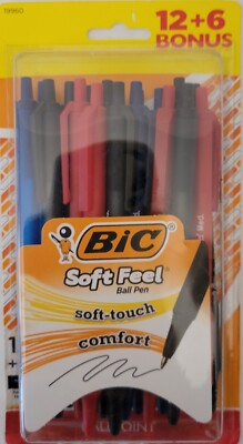  Bic Soft Feel Retractable Medium Ballpint Pens, black, Blue, Red