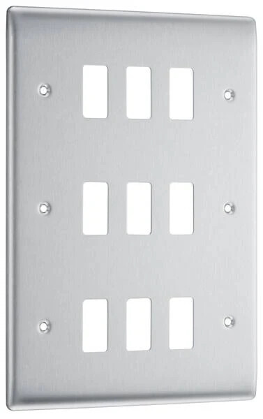 BG GNBS9-01 Front Plate Metal Nexus - BR St Steel, 9 Gang