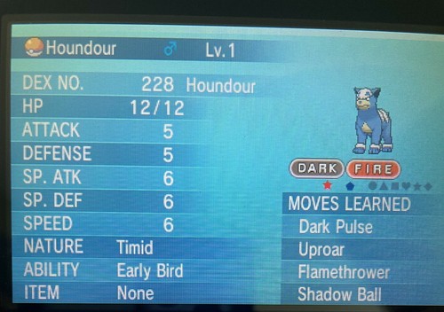 6 Perfect Ivs Shiny Houndour Pokemon X Y Or Omega Ruby Sapphire Ebay