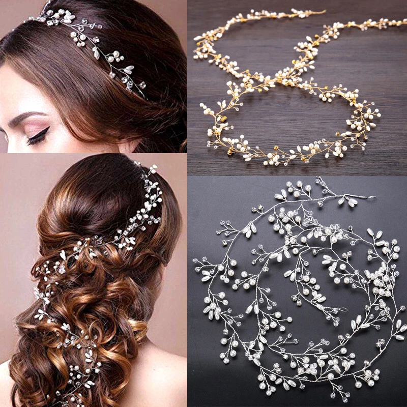 Bride Crystal Pearl Hair Band Garland Flower Headband Headwear Wedding Supplies