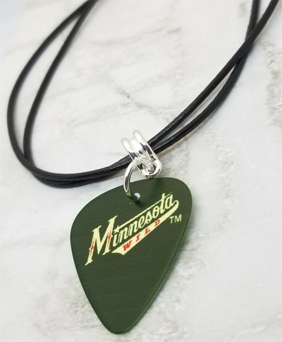 Minnesota Wild Guitar Pick Necklace on Black Rolled Cord - Picture 3 of 3