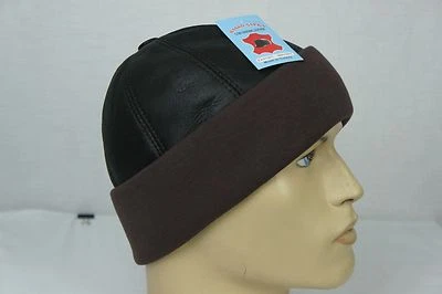 Marron Shearling Cuir Fourrure Bonnet Tricot Manchette Rond Seau Ski Hiver M-XXL - Photo 1/4