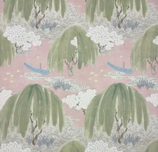 ANNA FRENCH WILLOW TREE BLUSH PINK FLORAL LINEN DESIGNER FABRIC BY YARD 54"W