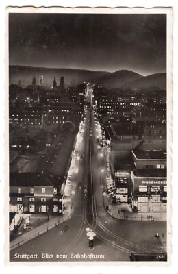 Stuttgart  '' im Licht '' Blick von HBF auf Marstall u. Königstraße  FotoAK 1937
