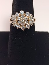 Vintage 925 Sterling Silver Vermeil Cz Cluster Ring Size 7
