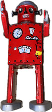 Atomic Red Robot Man wind-up Tin Collector's COA w/Box no key