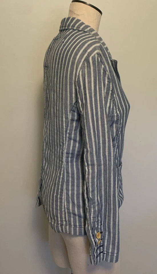 Chaqueta Blazer Dylan by True Grit Rayas Para Mujer Informal Algodón Azul y Blanco Pequeña Foto 4 de 4