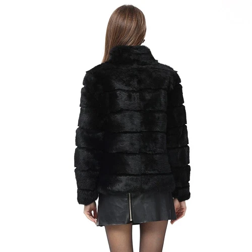 Abrigo de piel de conejo cuello alto chaqueta nuevo invierno mujer moda - Imagen 7 de 10