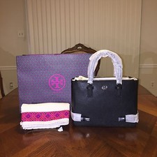NWT Tory Burch Robinson Small Multi Tote in Black with Tory Shopping Bag