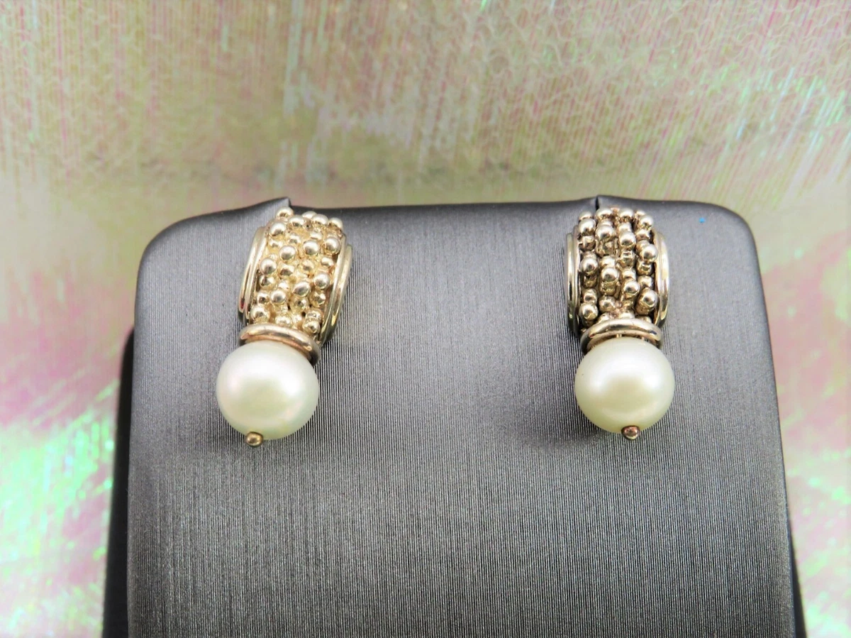 MICHAEL DAWKINS 14K 925 STERLING STARRY NIGHT PEARL STUD EARRINGS WOW