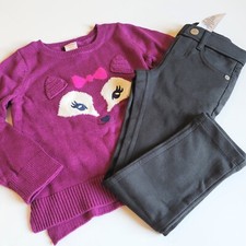 Gymboree Girls 4 Bundled and Bright Fox Sweater Black Ponte Pants Set NWT