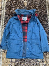 Vtg Woolrich Woman Jacket Plaid Wool Lined Removable Hood Womens S Made In USA