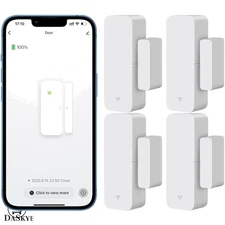 Wireless Window & Door Sensor 4-Pack - Instant Notifications, Easy Installation