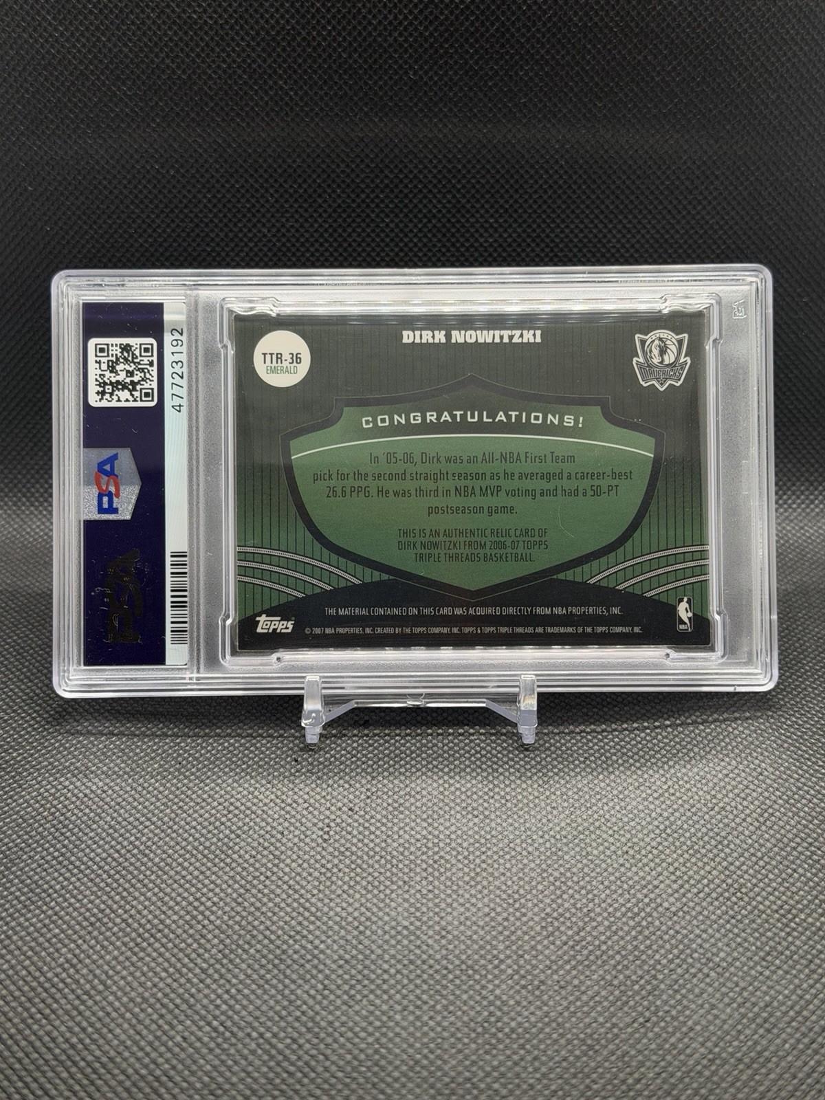2006 Topps Triple Threads Dirk Nowitzki Triple Patch - Emerald /18 (Logo Man) view 2