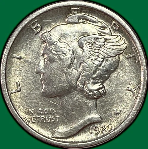 1920-D Mercury Dime Almost Uncirculated AU Coin, Cleaning #36657