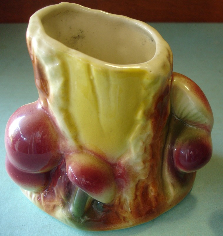 Mushroom Toadstool on Tree Stump Planter Americal Bisque Bright Colors! Mint