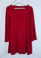 Eileen Fisher Red Long-Sleeve Tunic Dress Large Viscose Blend Made In USA