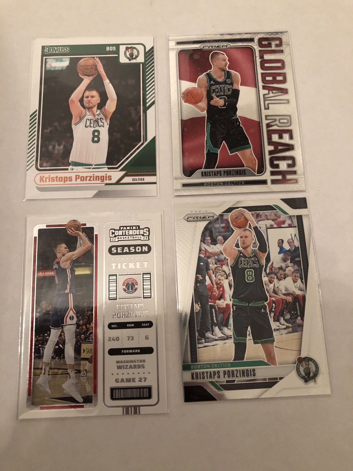 Lot 4 Kristaps Porzingis Basketball NBA Cards Boston Celtics Washington Wizards