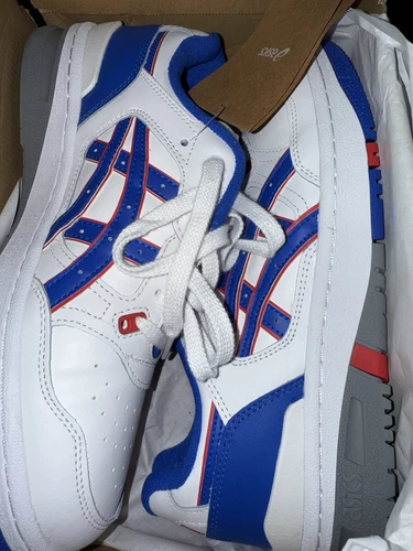 Asics EX89 Knicks Trainer Sneaker Bianco Illusion Blu Arancione Taglia 8 5 NUOVO IN SCATOLA