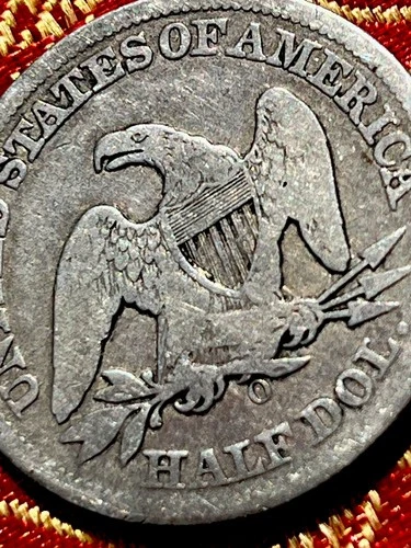 1858 NewOrleans “0”  Seated Liberty Half Dollar Arrows Rays Very Fine Coin