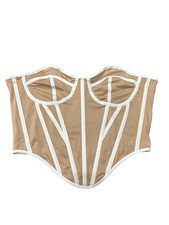 Large Two-Tone Beige White Corset Bustier Boning Back Zipper Vintage