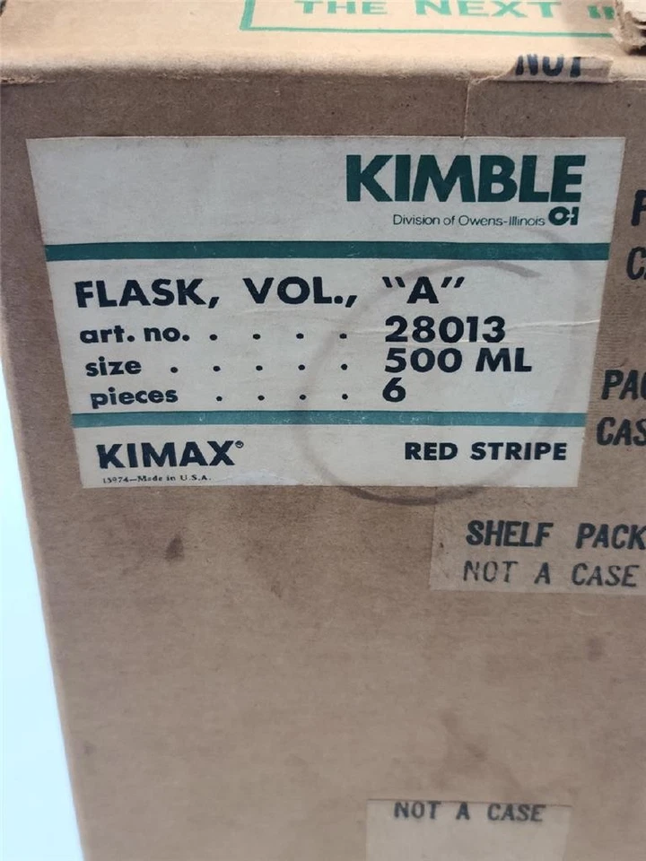 Lot of 6 New Kimble Kimax Red Stripe Lab Flask Vol. A #28013 500ml with Stoppers - Image 3 of 4