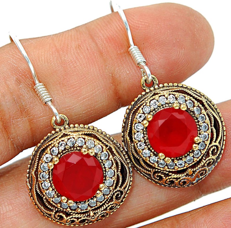 Ottoman Empire Style 10CT Heat Treated Garnet 925 Sterling Silver Earrings TE267