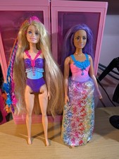 2 Barbie Dreamtopia dolls Royal Doll and Twist n Style doll long colorful hair