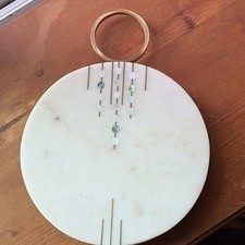 Round Marble Serving Tray with Gold Handles, Abstract Modern Design