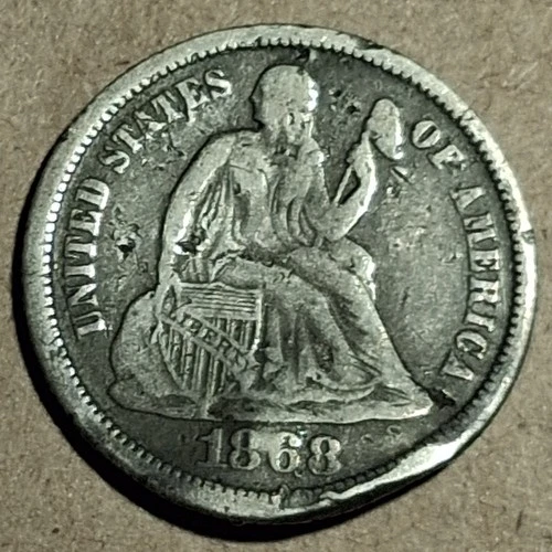 1868 Seated Liberty Dime – VG Details – Rim Damage – 90% Silver #901