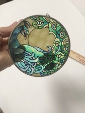 Peacock 4.5  Round Suncatcher AMIA Studios Fine Art Hand-Painted Glass