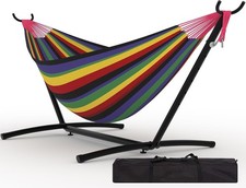 Image of Double Hammock with Steel Stand, 350 lb Capacity, Portable In/Outdoor Carry Bag
