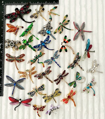 Dragonfly Brooch Collection - 30pc Colorful Rhinestone & Enamel Bundle