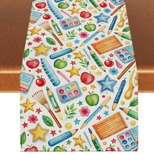 Back to School Table Runner,Pencil First Day of School Decor,Apple and Star D...